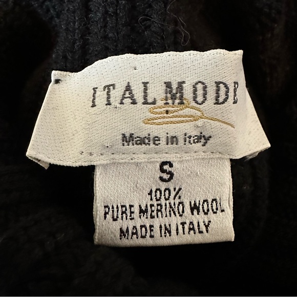 Italmode Made in Italy Ribbed Merino Wool Turtleneck Sweater, Black, Size Small - Picture 7 of 10